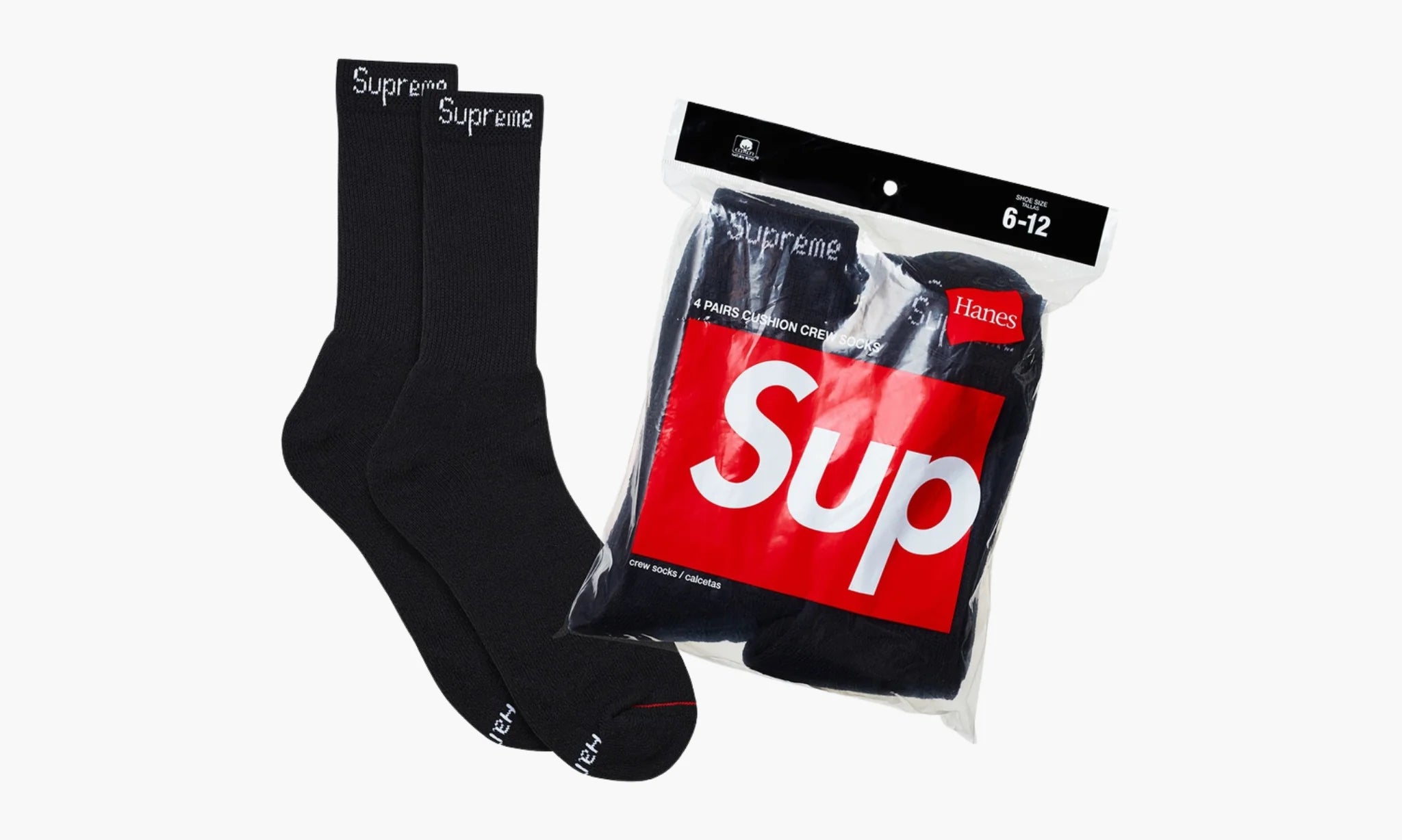 Supreme Hanes Crew Socks (4 Pack) Black